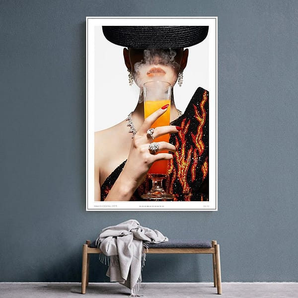 Sunset Soirée — Chic Lady Orange with Cocktail Wall Art