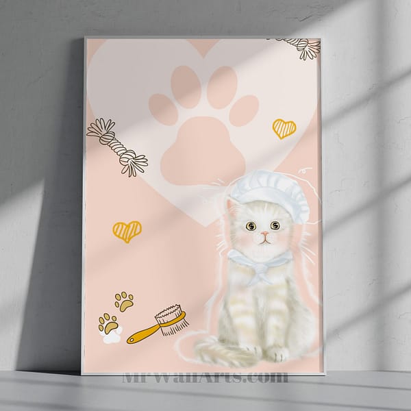 Adorable Cat Art Print for Bedroom Wall Decor