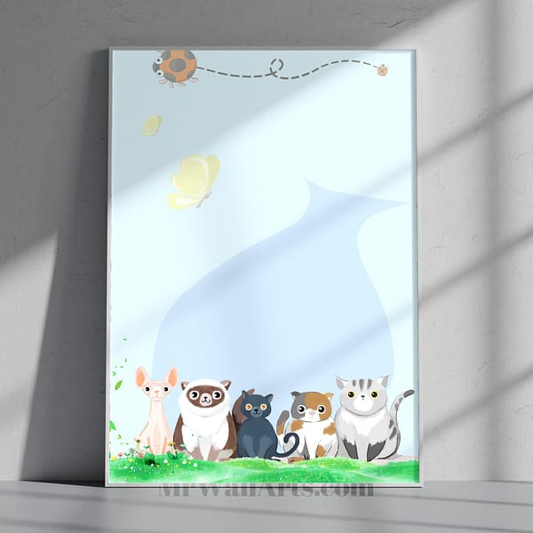 Cozy Breeds of Cat Illustration Poster for Living Room