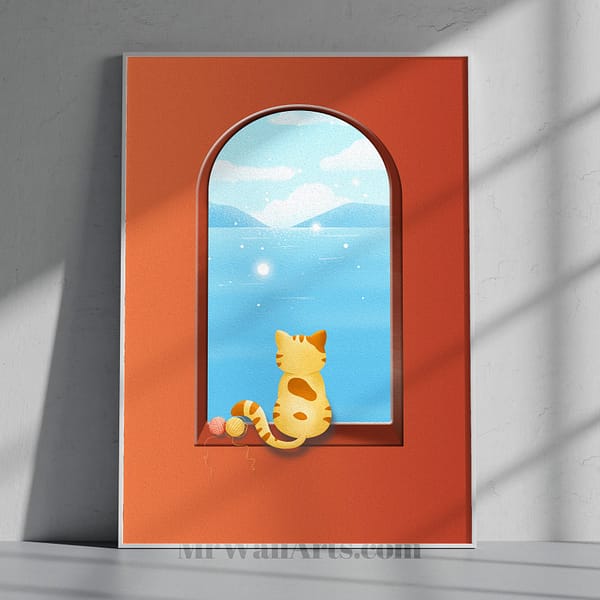 Curious Cat Looking Outside Through the Window