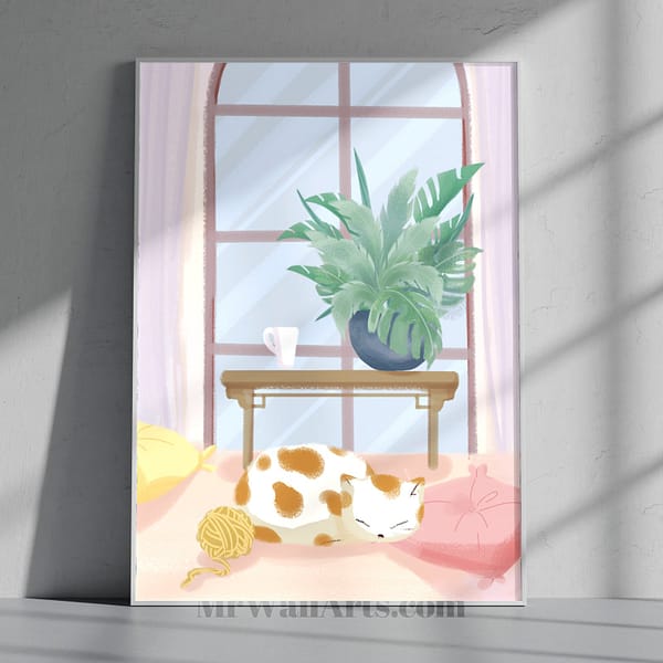 Cute Brown Spots Cat Resting in Living Room