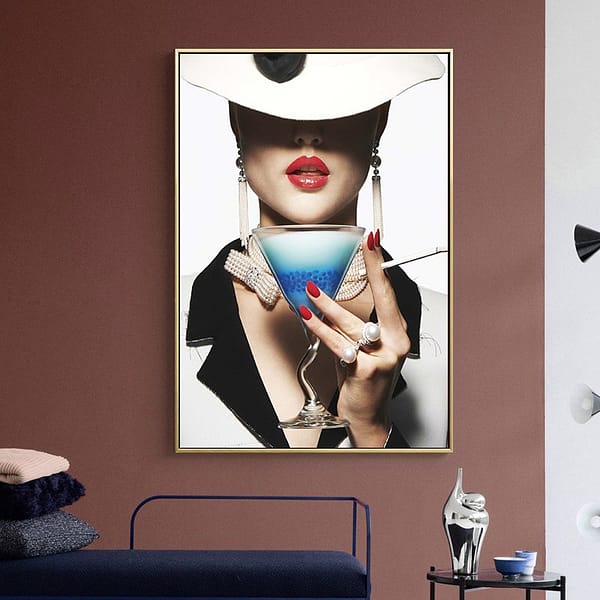 Evening Glamour — Lady in Gold with Champagne Wall Art