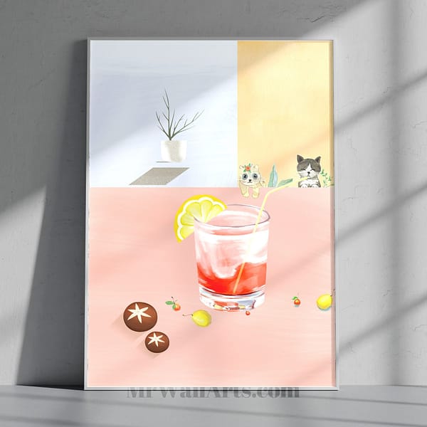 Miniature Cats Sipping Cocktail on a Table Miniature Cats Sipping Cocktail on a Table