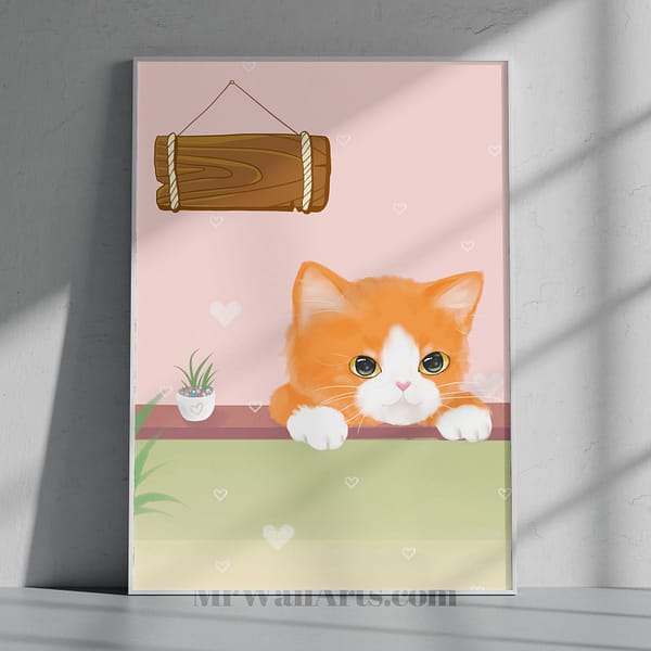 Modern Cat Illustration Print for Office Decor