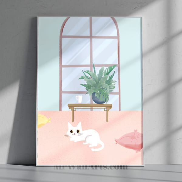 Modern Style Painted Cat Resting Indoors Modern Style Painted Cat Resting Indoors