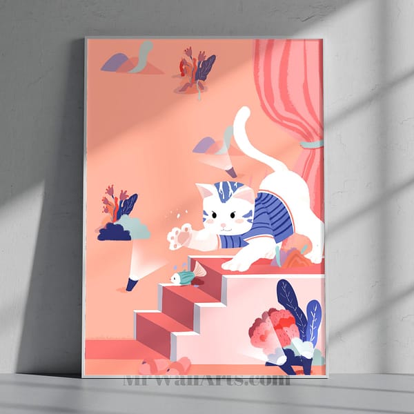 Scandinavian Cat Wall Print for Minimal Decor
