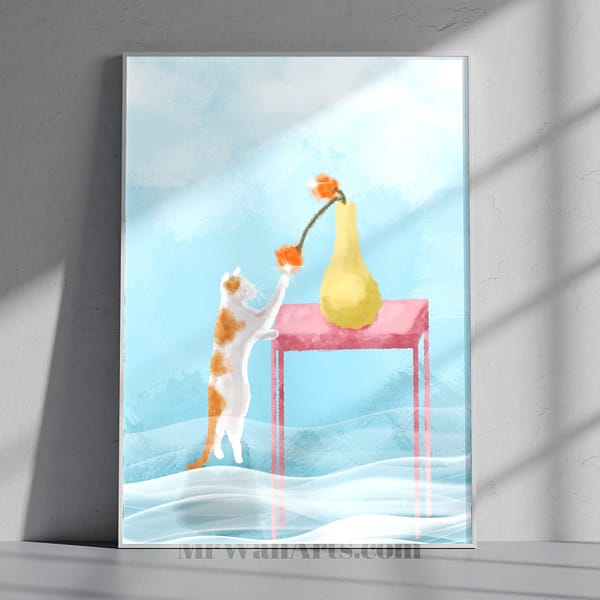 Vintage Style Cat Poster Digital Download Art