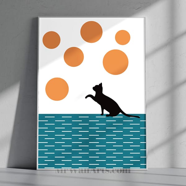 Whimsical Cat and Polker Dots Printable Wall Art