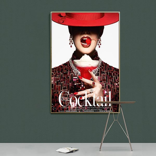 Woman in Emerald Dress with Wine Glass — Modern Fashion Wall Art