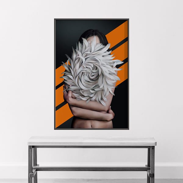 Abstract Woman and Feather Painting Warm Orange Tones