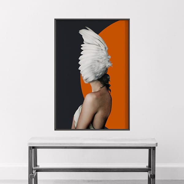 Mysterious Feather Face Woman Warm Tone Wall Art