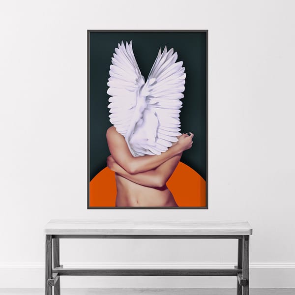 Nude Woman Covered in Feathers Modern Wall Art Print