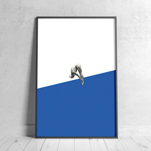 Blue White Color Block Diving Sports Painting Wall Art