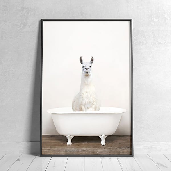 Curious Llama in a White Clawfoot Bathtub Wall Art
