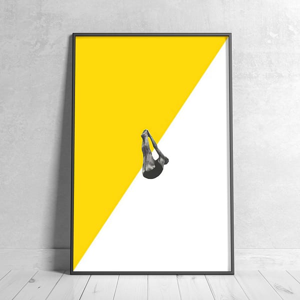 Dynamic Diver Silhouette White & Yellow Wall Art