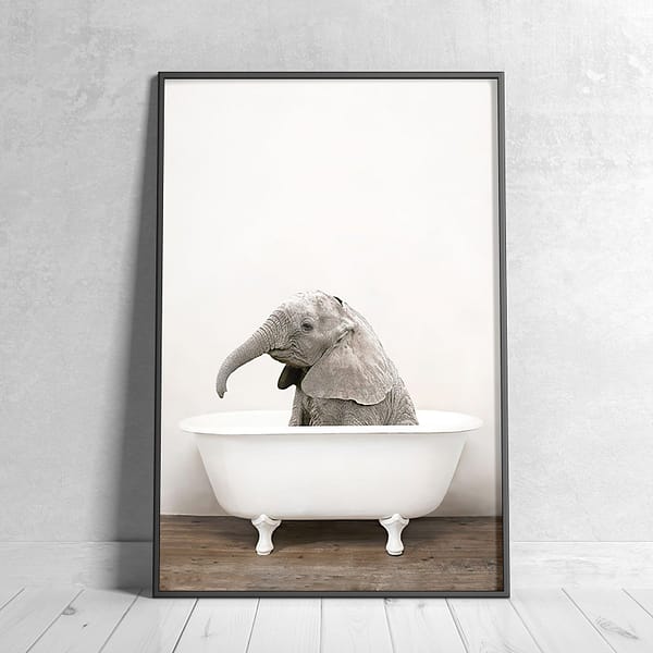 Elephant Sitting in a White Clawfoot Bathtub Wall Art