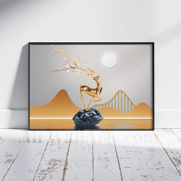 Golden Elk Standing on a Rock Luxurious Wall Art.jpg