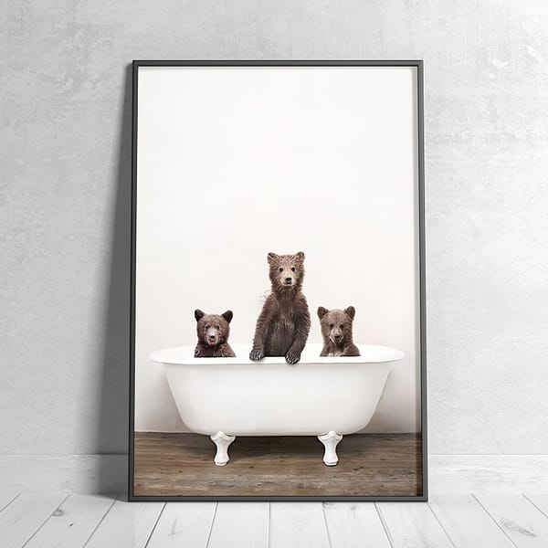 Grizzly Bear Family in a White Clawfoot Bathtub Wall Art