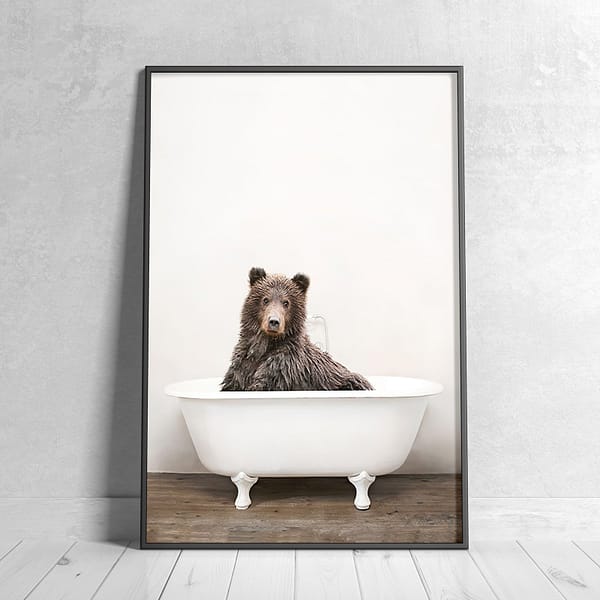 Grizzly Bear Sitting in a White Clawfoot Bathtub Wall Art