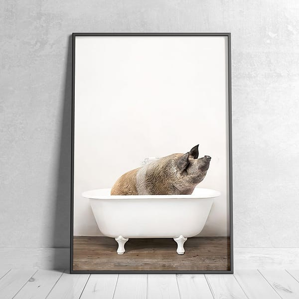 Hog Sitting in a White Clawfoot Bathtub Wall Art