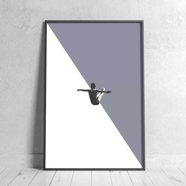 Minimalist White n Grey Diver Silhouette Wall Art