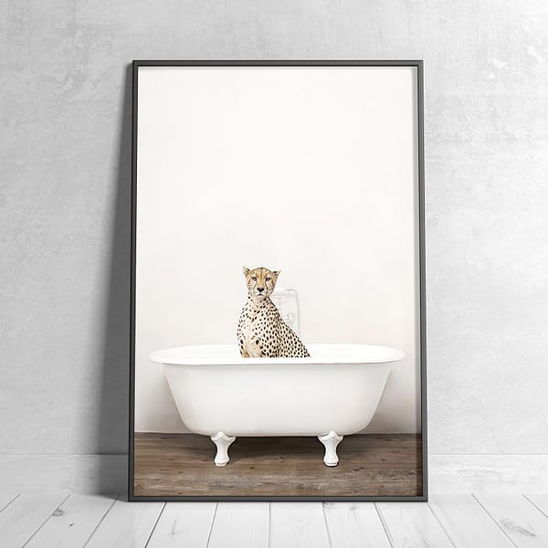 Safari Cheetah in a White Clawfoot Bathtub Wall Art
