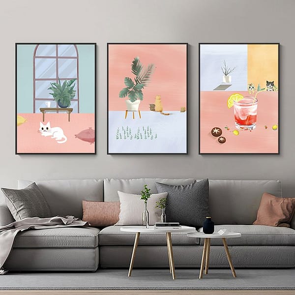 Set of 3 Modern Aesthetic Cat Wall Art Prints
