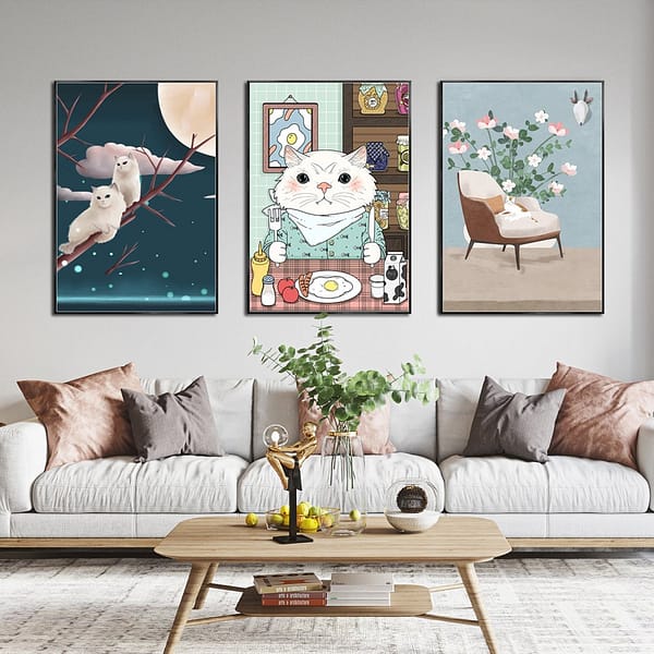 Set of Three Cat Art Prints Instant Download Wall Decor