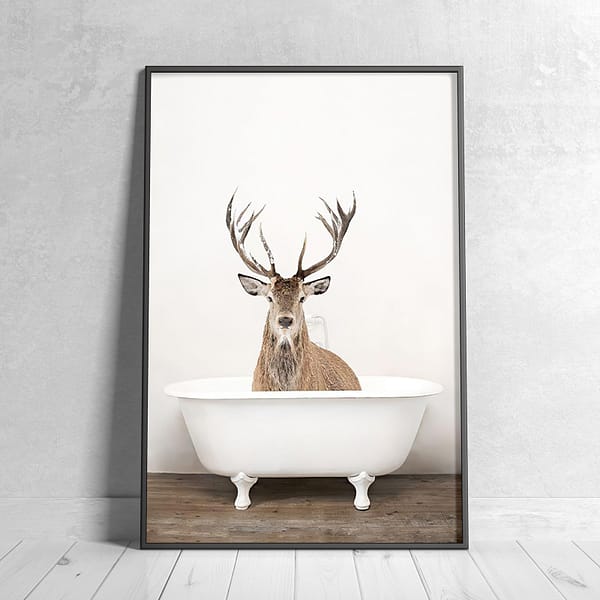 Winter Stag in a White Clawfoot Bathtub Wall Art