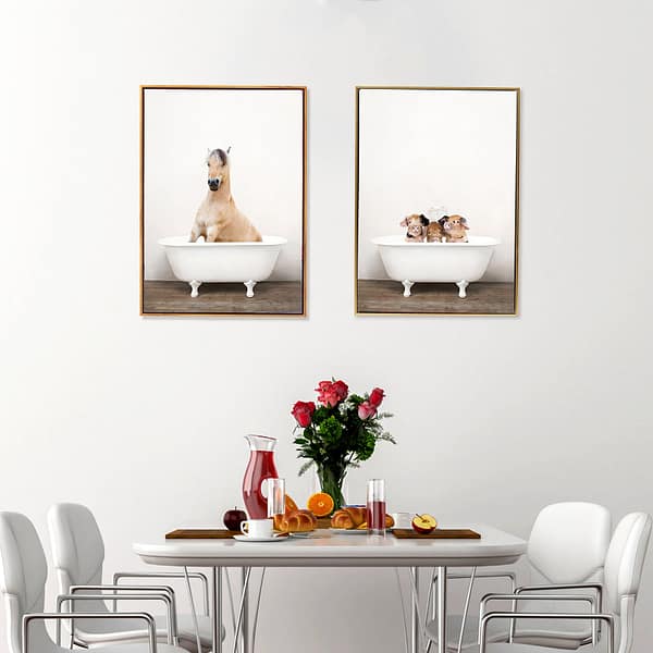 Fjord Horse, Three Little Pigs Bathroom 2 Set of Wall Arts