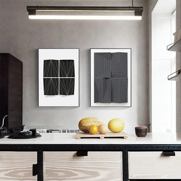 Black Abstract Geometric 2-in-1 Digital Art for Home