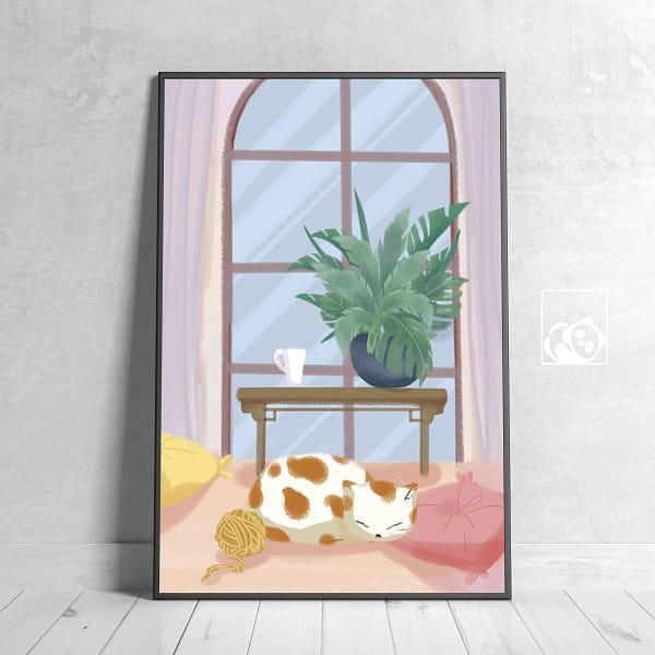 Calm Home Moments with a White Cat Poster