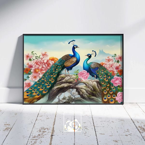 Colorful Peacock Digital Print for Living Room