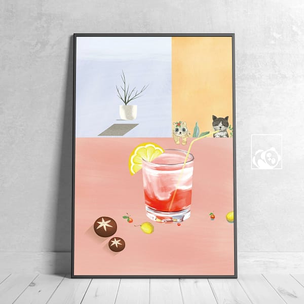 Cozy Afternoon Cat Illustration Wall Art Poster