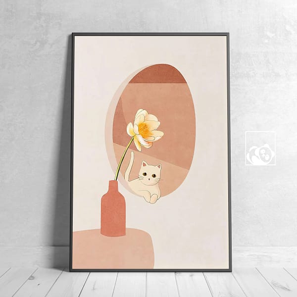 Cozy Living Space with White Cat Print Poster