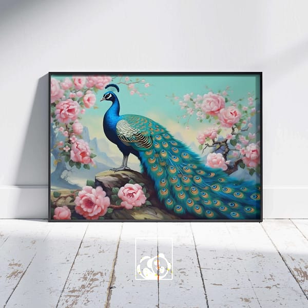 Elegant Peacock Illustration Digital Wall Art
