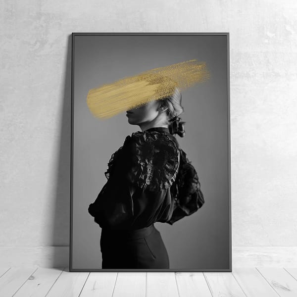 Luxury Monochrome Fashion Portrait with Gold Detail Poster