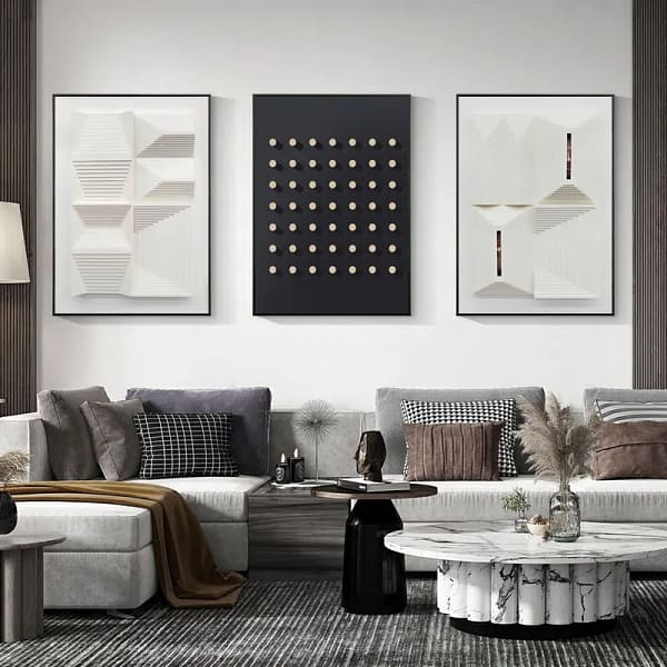 Minimalist Black White Layered 3-in-1 Wall Art Printable 效果 (6) Minimalist Black White Layered 3-in-1 Wall Art Printable