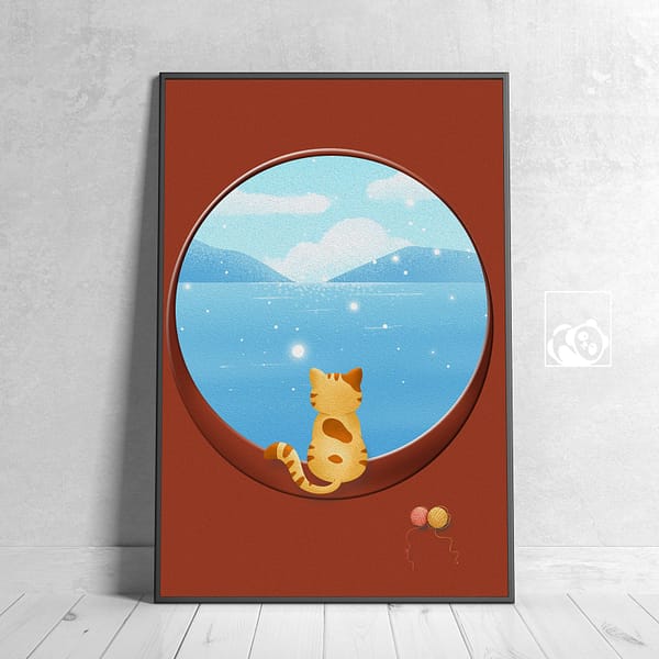 Minimalist Cozy Cat Interior Illustration Poster