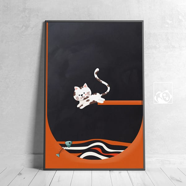 Minimalist Playful Blaack Cat Art Print Poster