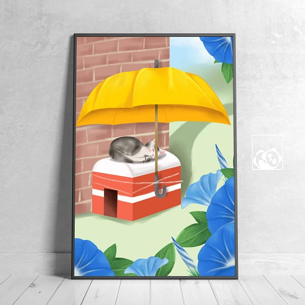 Outdoor Relaxed White Cat Aesthetic Art Print Poster