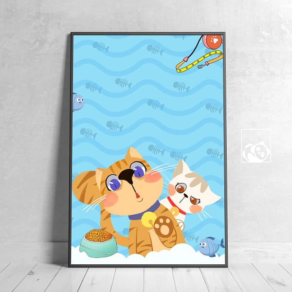 Pastel Cozy Cat & Dog Wall Art Illustration Poster