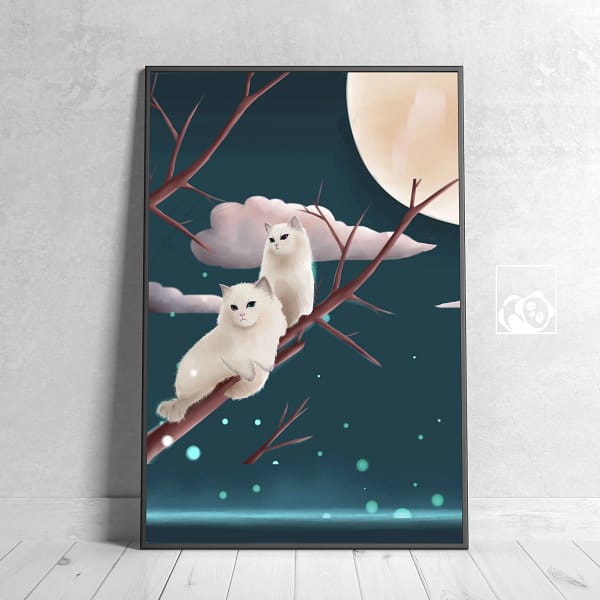 Peaceful Pastel Cats on Tree Home Print Poster