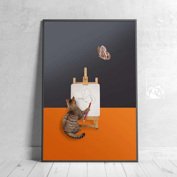 Serene Artistic Cat Interior Scene Wall Decor Poster