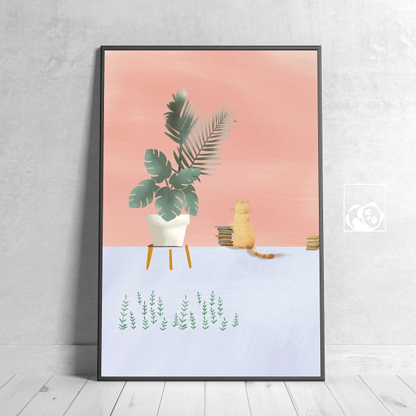 Soft Neutral Cat Interior Art Print - 4 Soft Neutral Cat Interior Art Print Poster