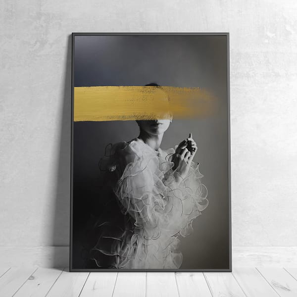 Sophisticated Monochrome Portrait with Golden Highlight Poster