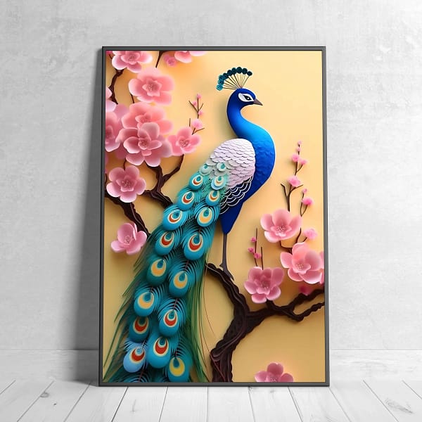 Stylized Peacock Print for Living Room