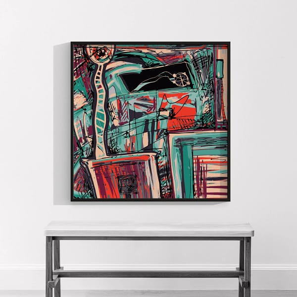 Teal and Red Abstract Chaos Wall Art Poster