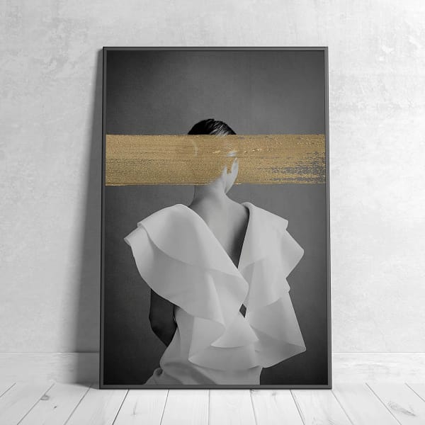 Timeless Elegant Portrait with Gold Brushstroke Art