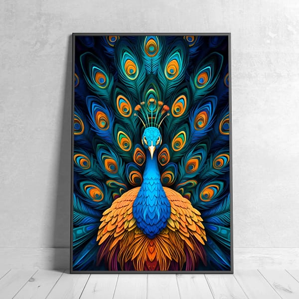 Vibrant Stylized Peacock Digital Print